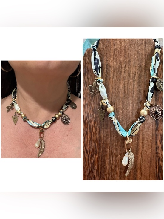 Handmade Jewelry - Lucky Feather- Handmade silky scarf charm Necklace - Multi-Color leopard print